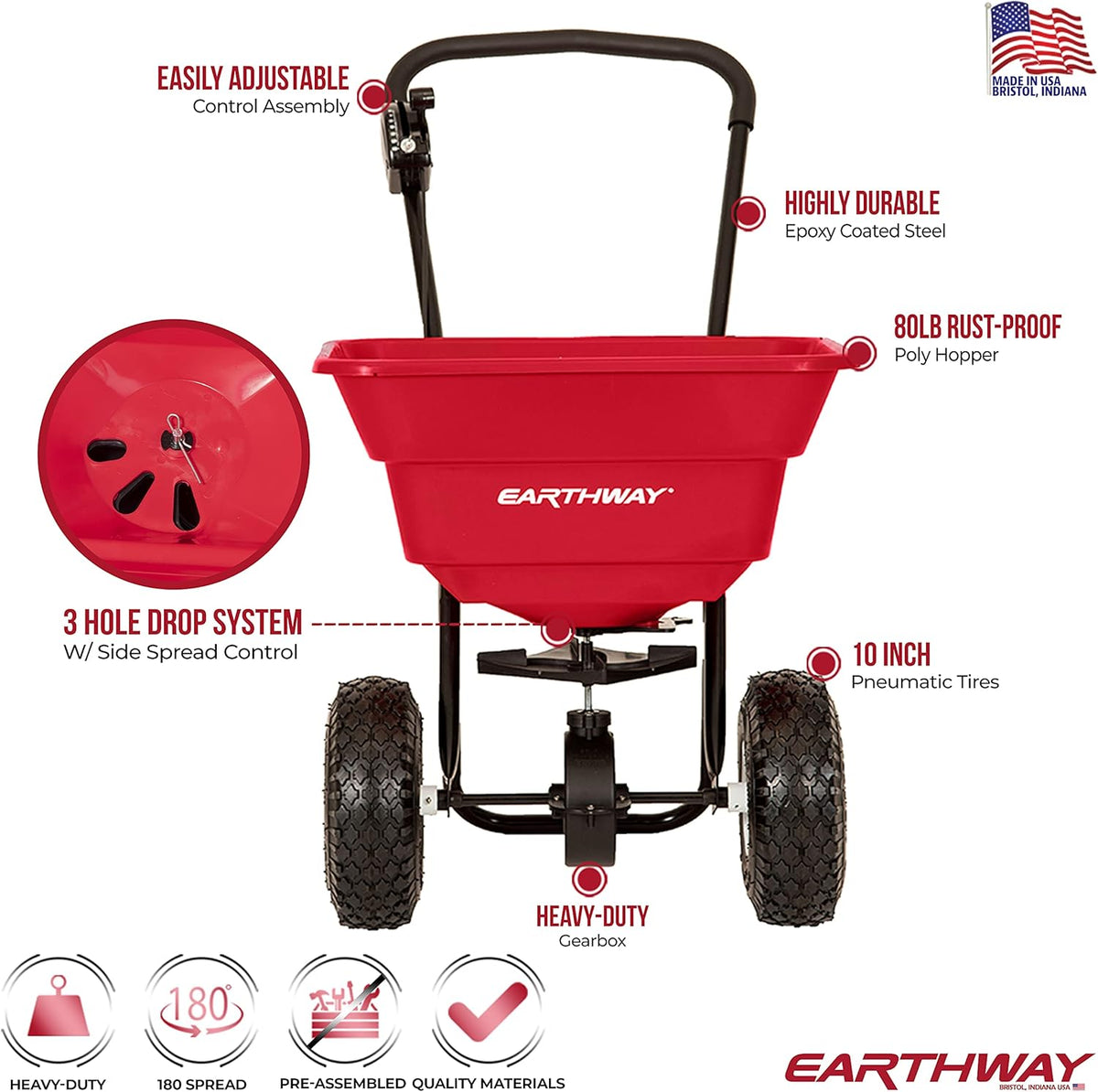 80 LBS Walk Behind Broadcast Spreader with Pneumatic Tires I668