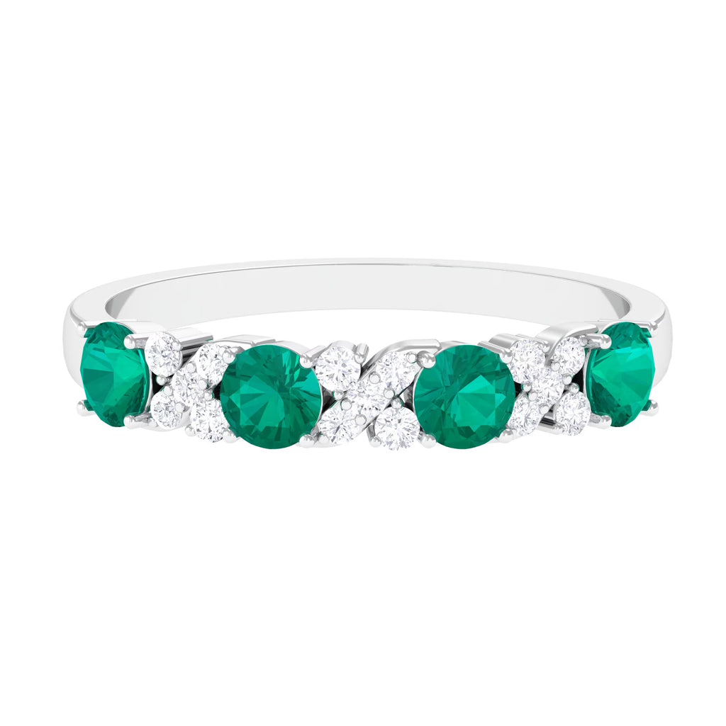 Emerald and Diamond Half Eternity Ring in 925 Sterling Silver E34227