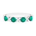 Emerald and Diamond Half Eternity Ring in 925 Sterling Silver E34227