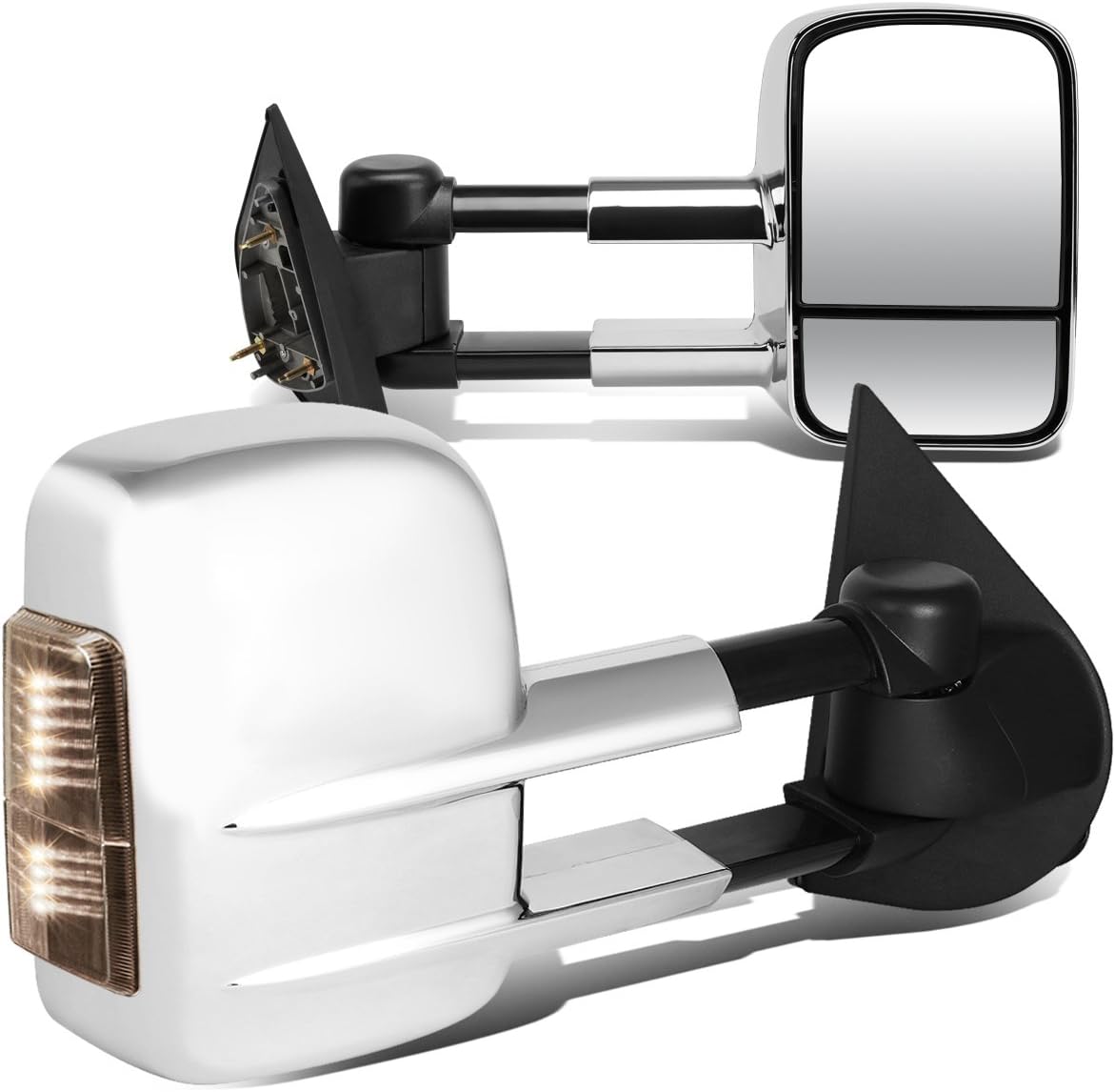 Chrome Power Amber LED Signal Telescoping Side Towing Mirrors F289