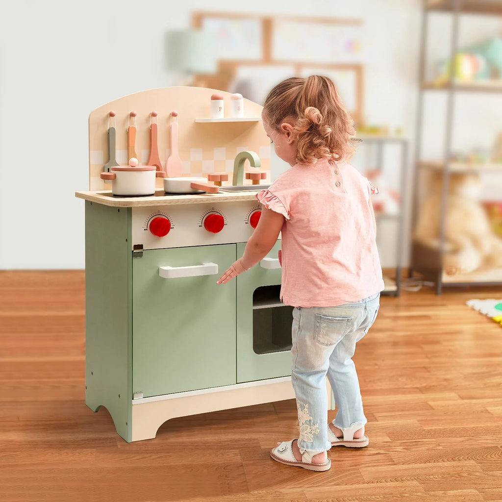 Green Wooden Pretend Play Kitchen Set P214