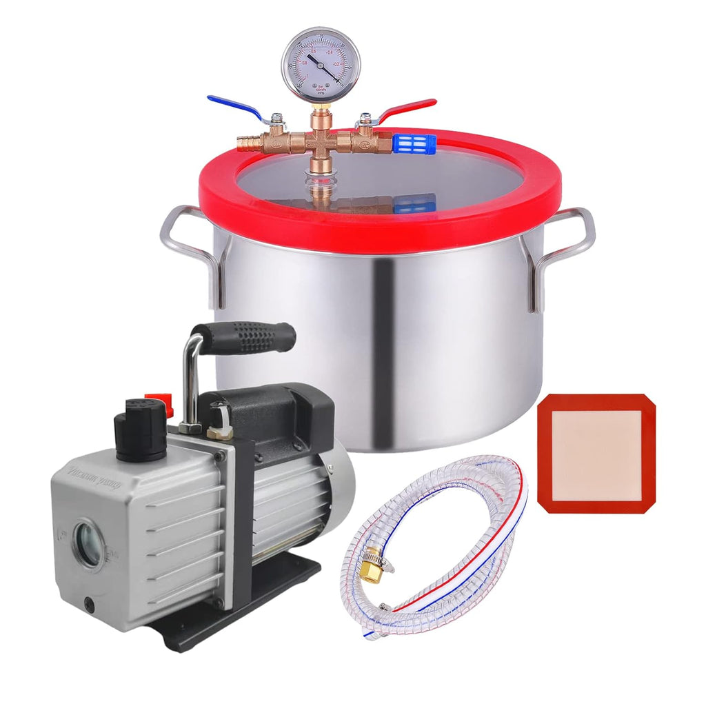2 Gallon Stainless Steel Vacuum Chamber with 5 CFM Single Stage Vacuum Pump V8585