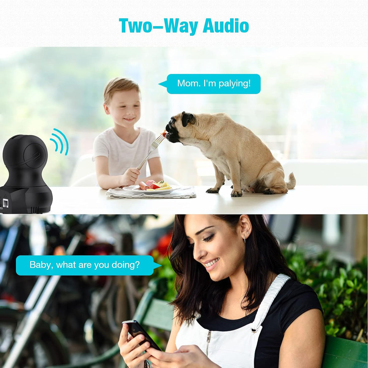 2K WiFi Pet Camera with Night Vision, Pan Tilt Zoom, Pack of 2 D286