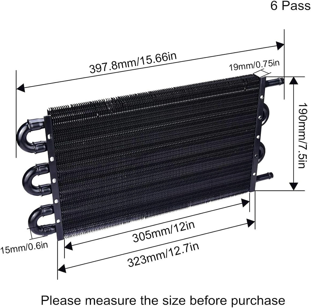 6 Pass Tube and Fin Transmission Cooler Universal 5/16" Oil Cooler Kit Aluminium Black Pack of 2 E64348