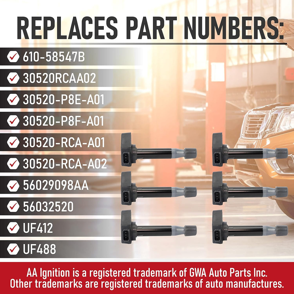 Ignition Coil Pack Set of 6 for Honda, Acura, Saturn Vehicles Y59670