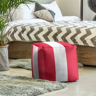 Red/White Fabric Square Pouf P90470