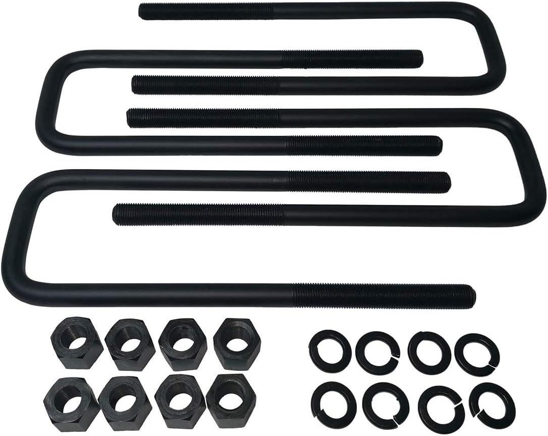 2 Rear Suspension Lift Solid Cast Iron Blocks with Extra Long 10 Square Leaf Spring Axle U Bolts D20806