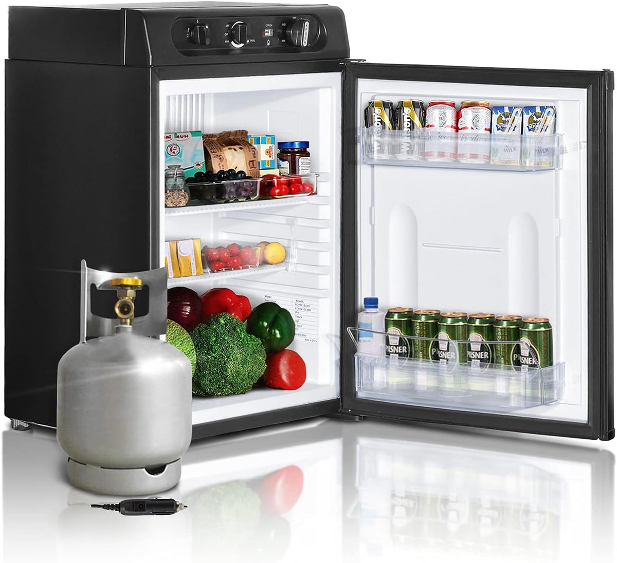 12V Compact Fridge, 1.4 Cu.Ft, Black Q335