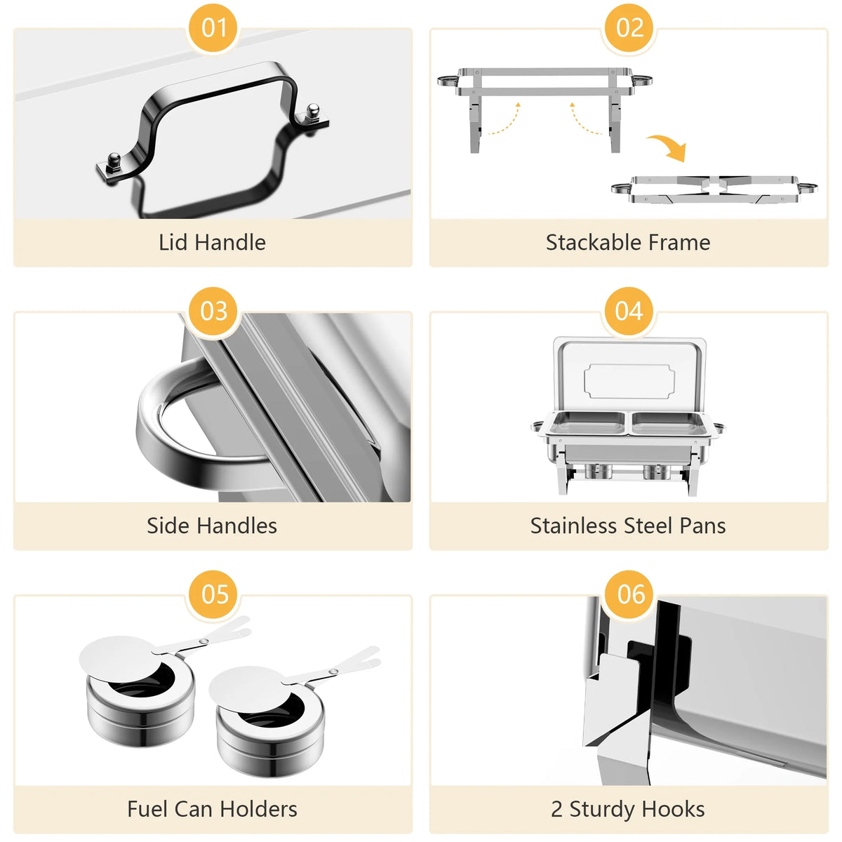 6 Packs Stainless Steel Chafing Dishes Buffet Set with Lids O916