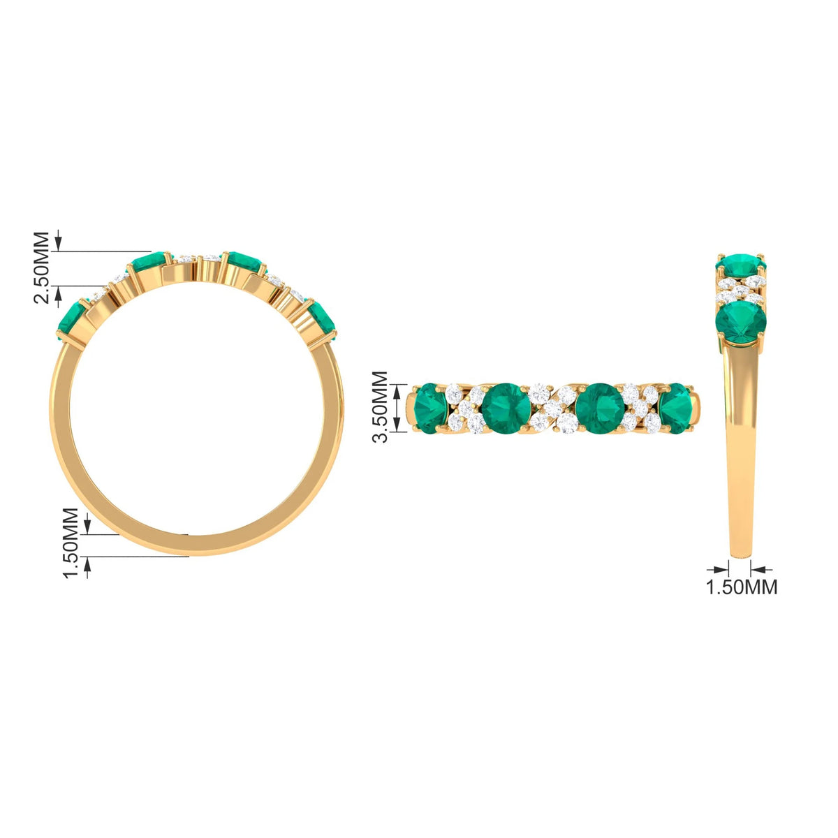 Emerald and Diamond Half Eternity Ring in 925 Sterling Silver E34227