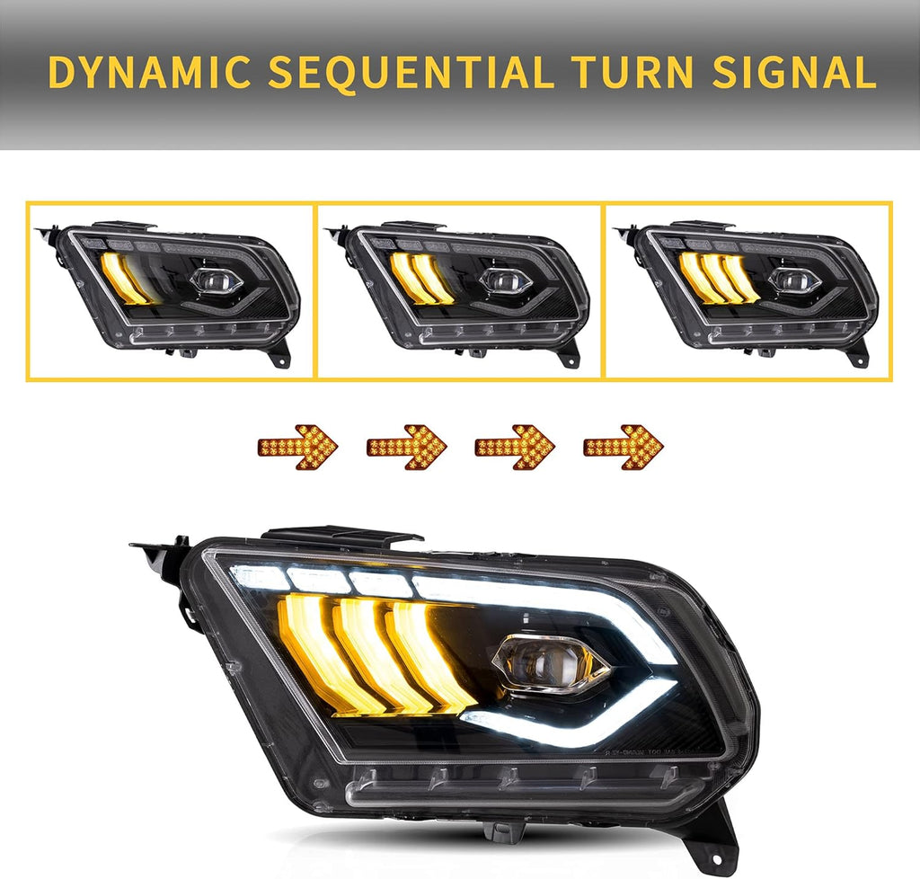 LED Headlights for 2010-2014 Ford Mustang with Dynamic DRL & Sequential Turn Signal M48633