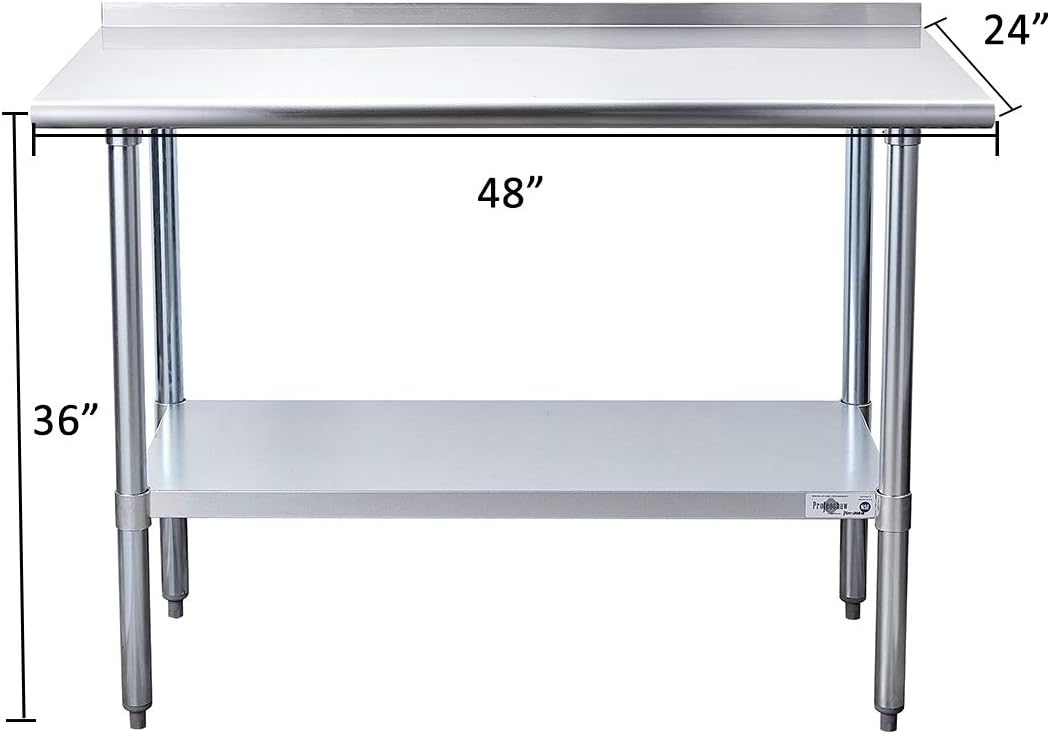Stainless Steel Commercial Work Table with Backsplash and Undershelf 24×48 Inch B728880