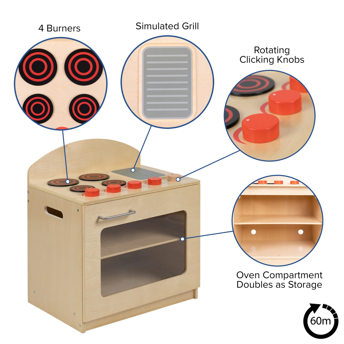 Children's Wooden Kitchen Set with Stove, Sink and Refrigerator J161792