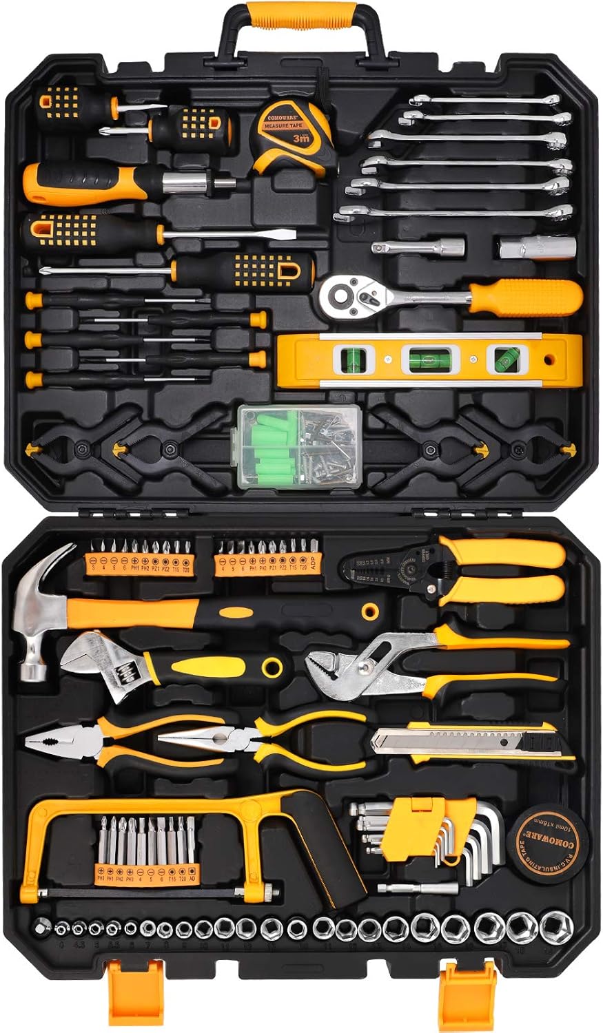 168 Piece Hand Tool Set with Plastic Toolbox Storage Case G28384