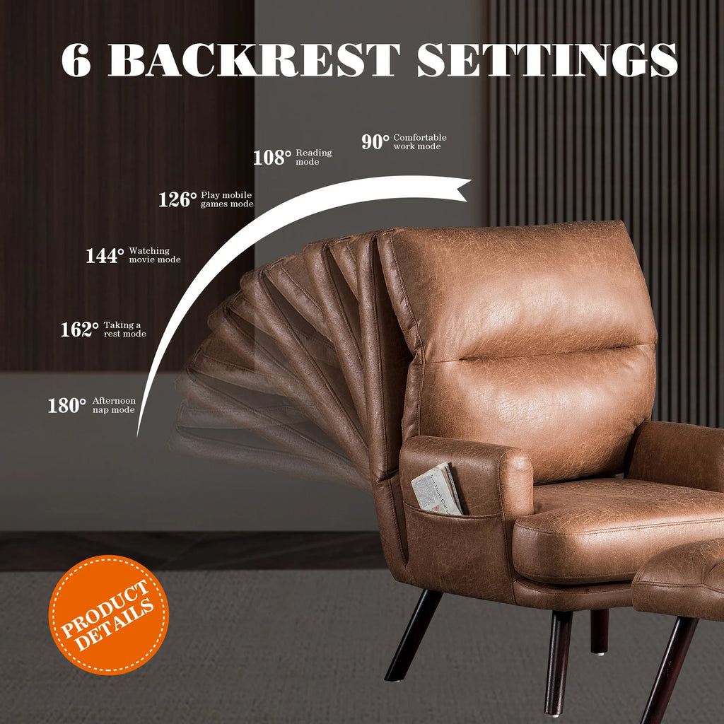 Modern Accent Chair with Ottoman and Adjustable Backrest V54856