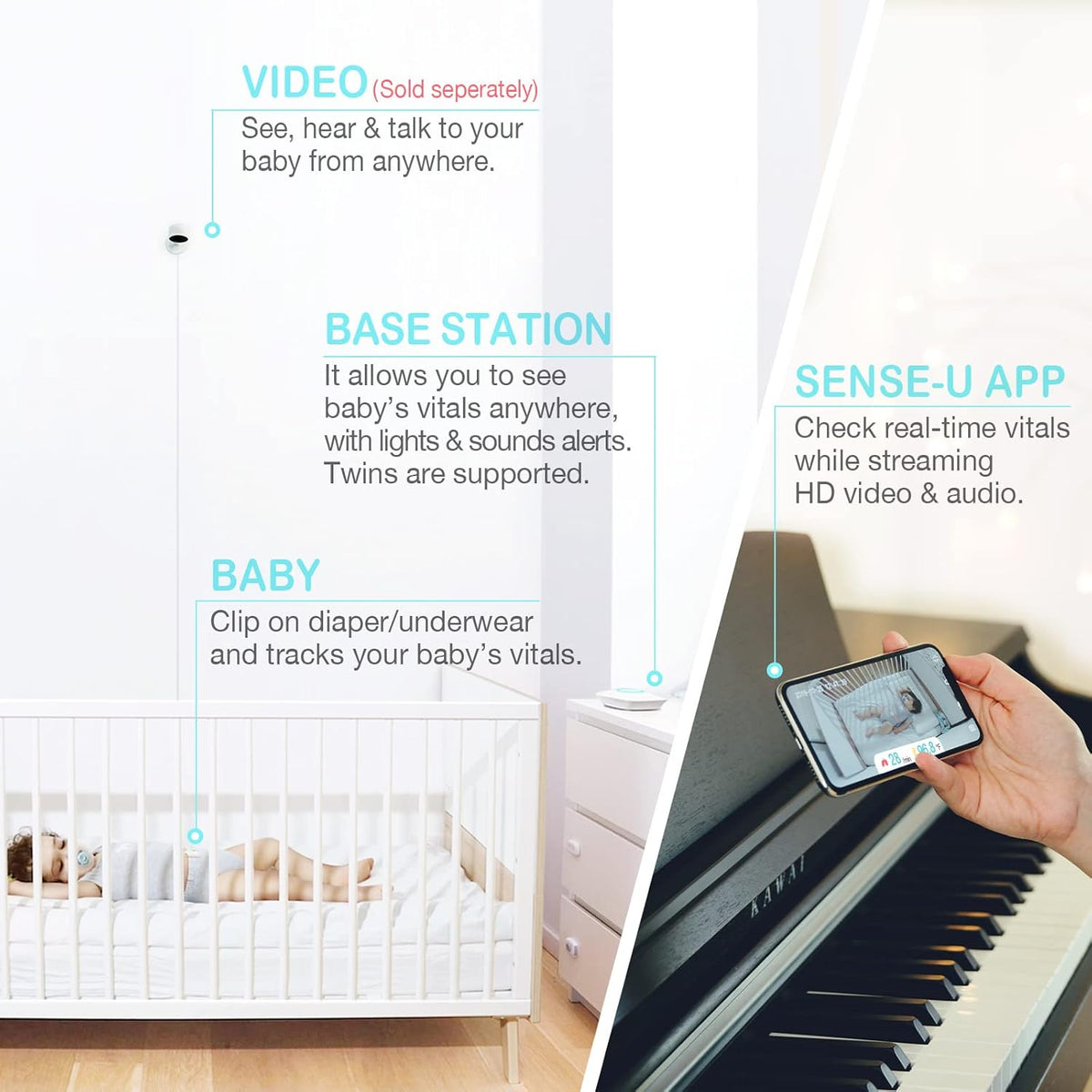 Green Video Baby Monitor with Breathing and Movement Sensor M256532