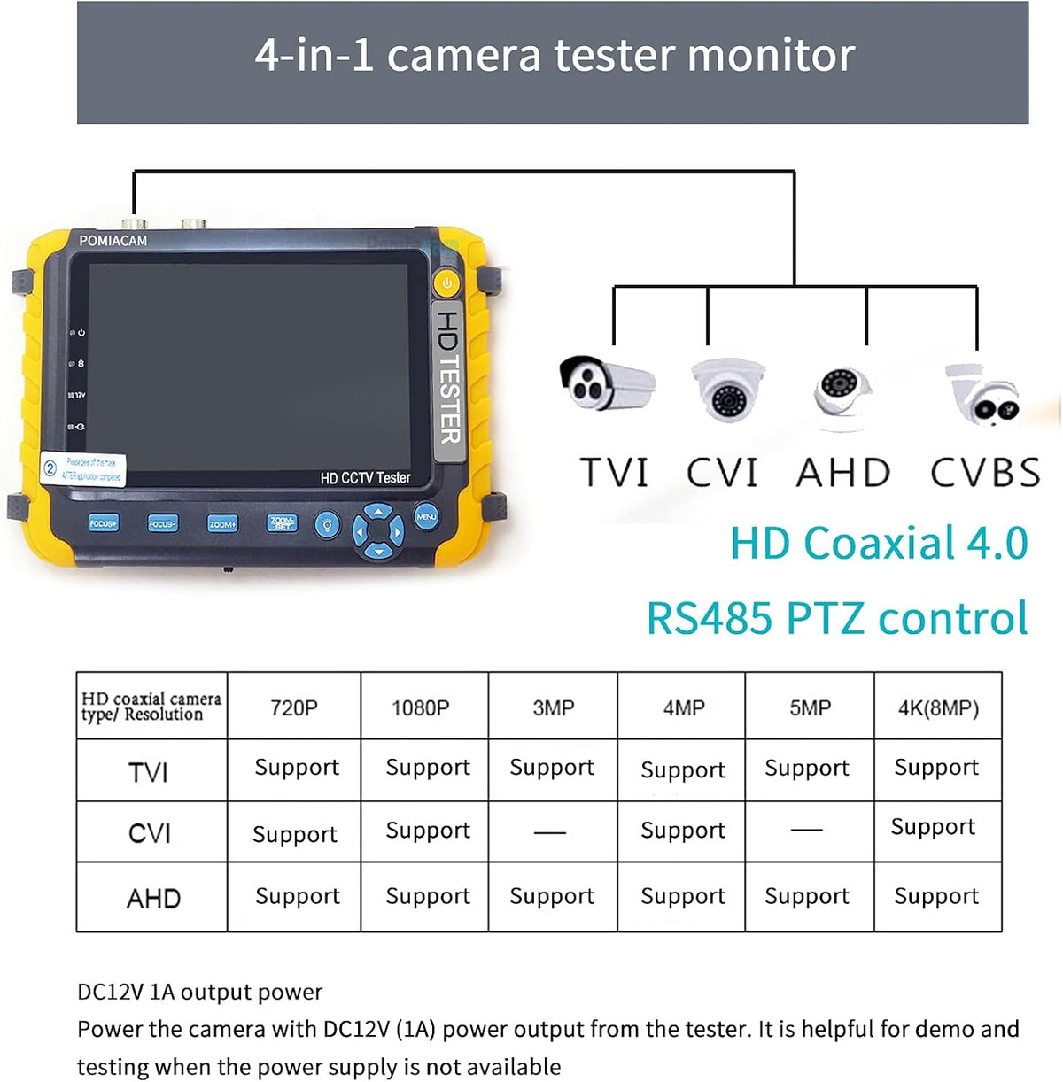5 Inch 4-in-1 8MP AHD TVI CVI CVBS Coaxial HD Video Tester Q440