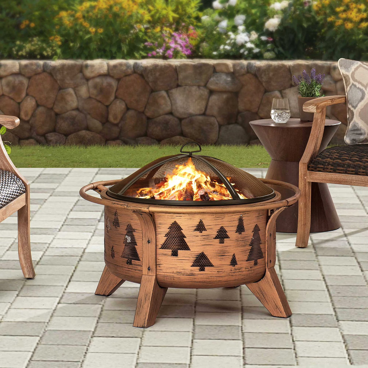 30 in. Outdoor Wood-Burning Steel Fire Pit with Spark Screen and Poker R533231