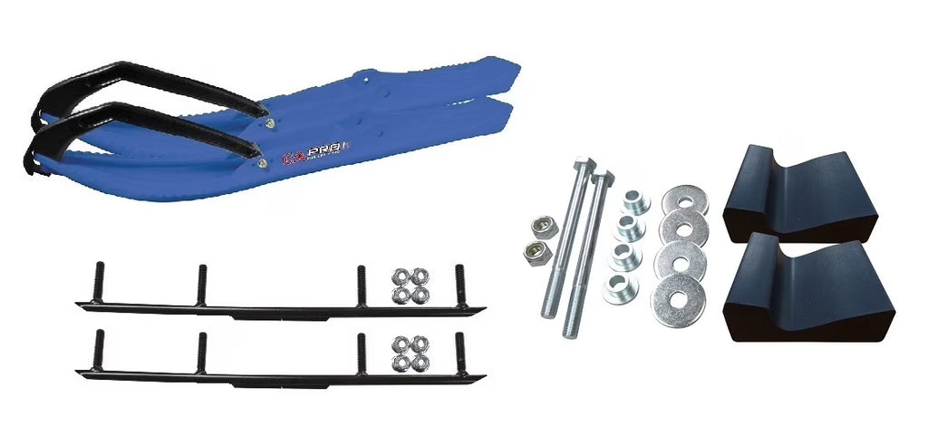 Blue Snowmobile Skis with 4" Round Bars Complete Kit P7238