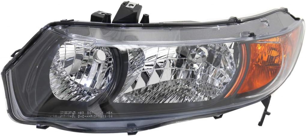 Headlight Assembly for Honda Civic 2006 2007 Driver Side Black Housing with Bulbs H878221