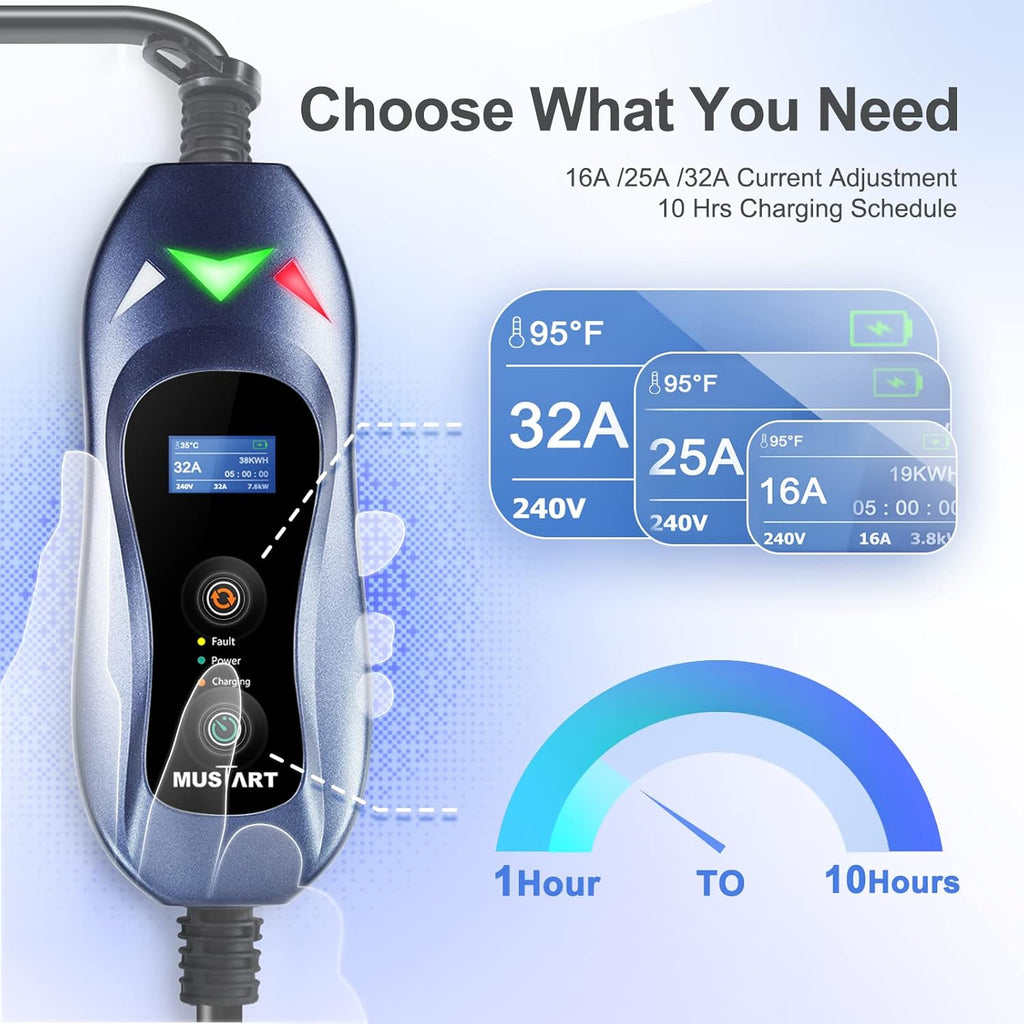 Portable EV Charger with 25ft Cable, 32 Amp Adjustable, NEMA 14-50P I791