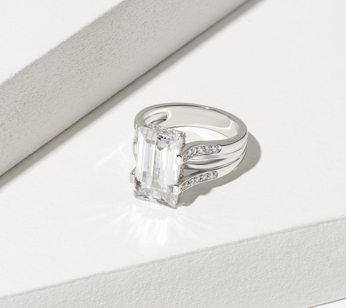 Cubic Zirconia Cathedral Engagement Ring in Rhodium Plated Sterling Silver E6076