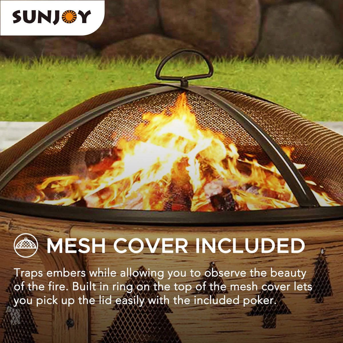 30 in. Outdoor Wood-Burning Steel Fire Pit with Spark Screen and Poker R533231