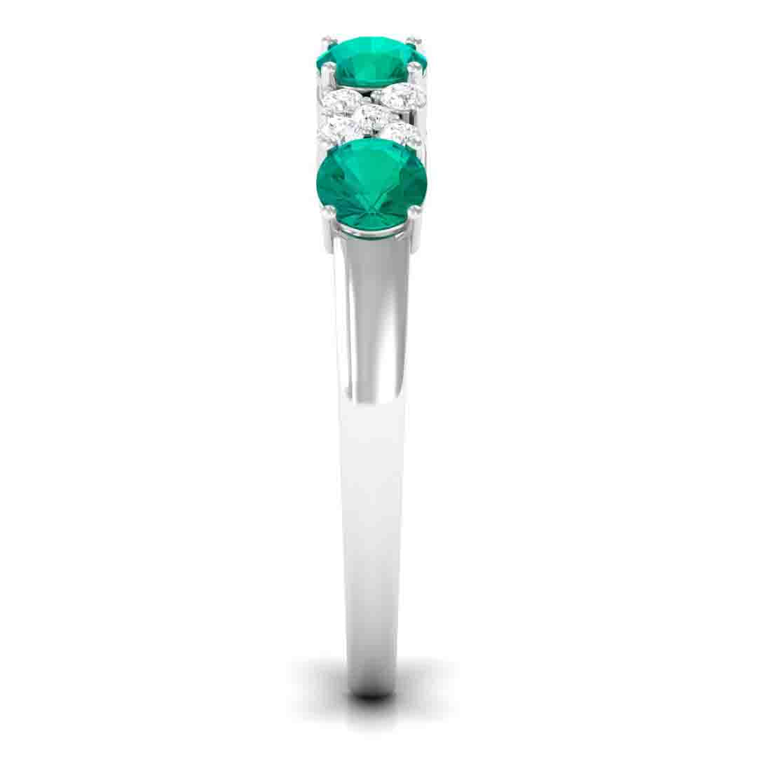 Emerald and Diamond Half Eternity Ring in 925 Sterling Silver E34227