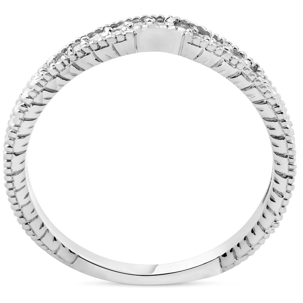 Vintage Diamond Notched Wedding Ring 14K White Gold A233745