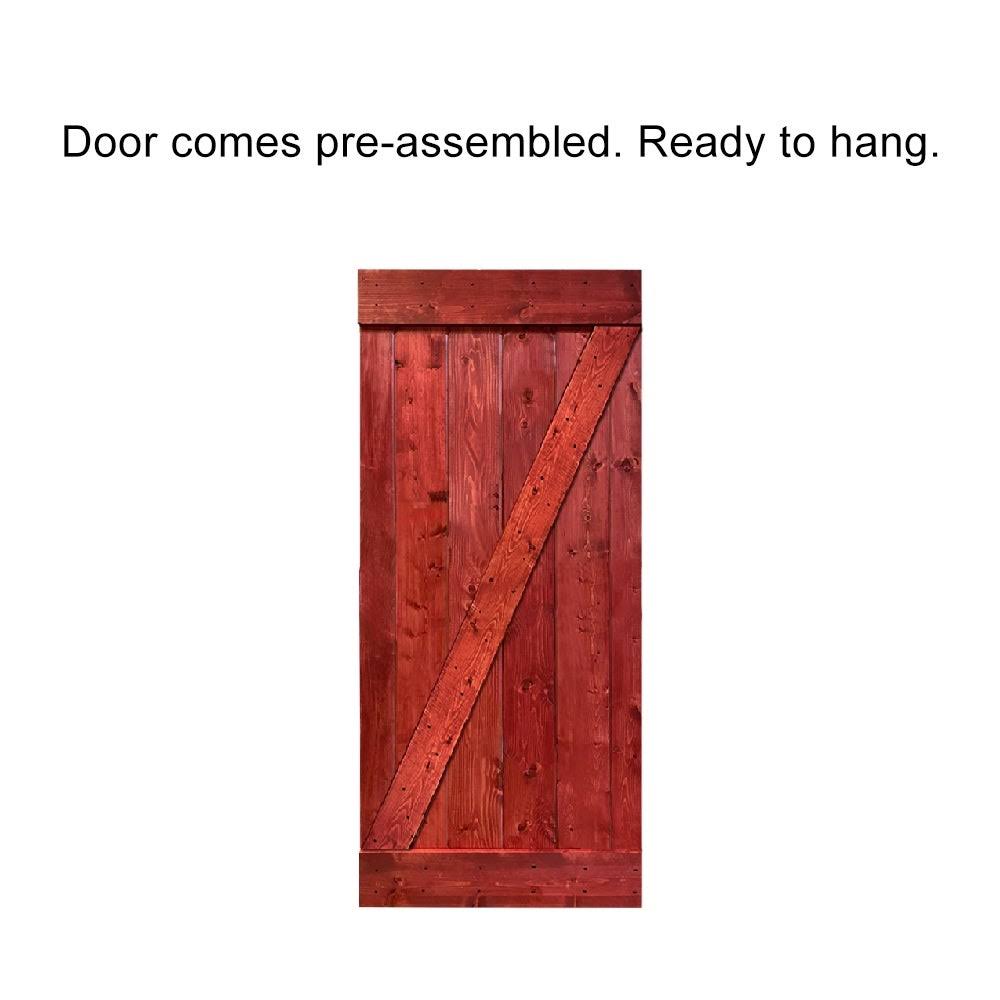 24 in. x 84 in. Red Walnut Stained Wood Interior Sliding Barn Door with Hardware Kit D2827