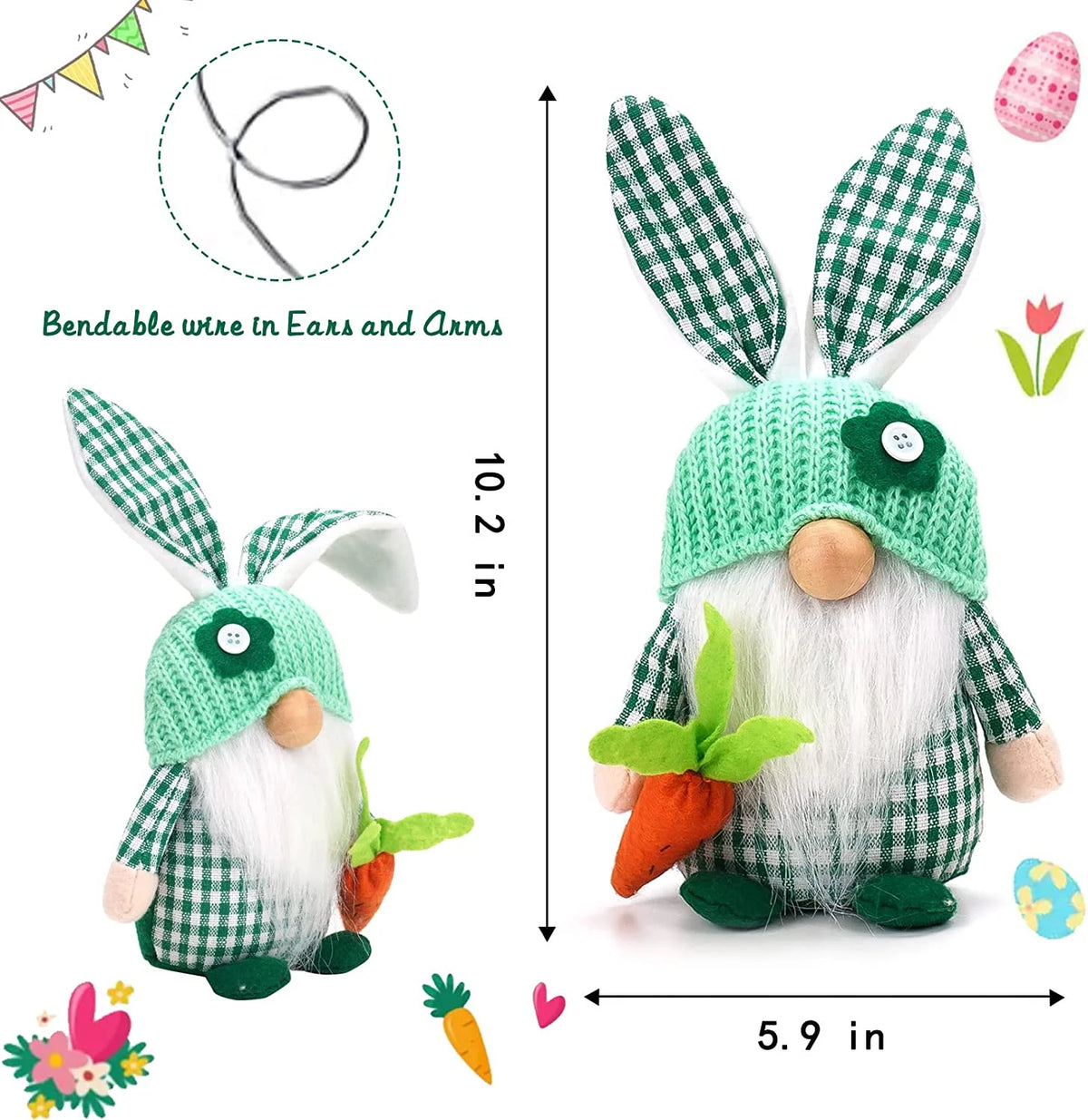 Easter Gnomes Decorations, 2 Pack Plush Gnome House Decor I3023