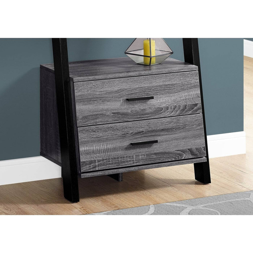 Grey-Black Ladder Bookcase with 2 Storage Drawer E3005