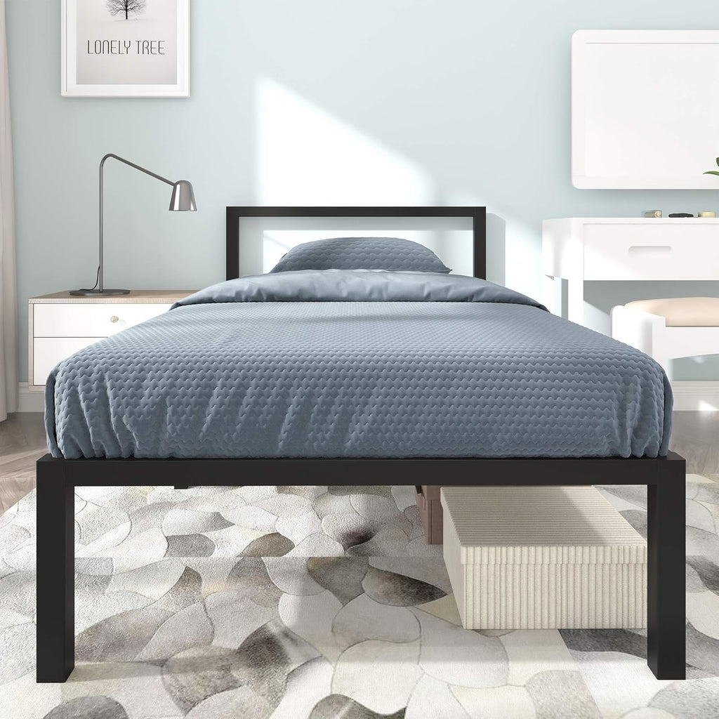 Black Twin Size Metal Bed Frame with Headboard F927