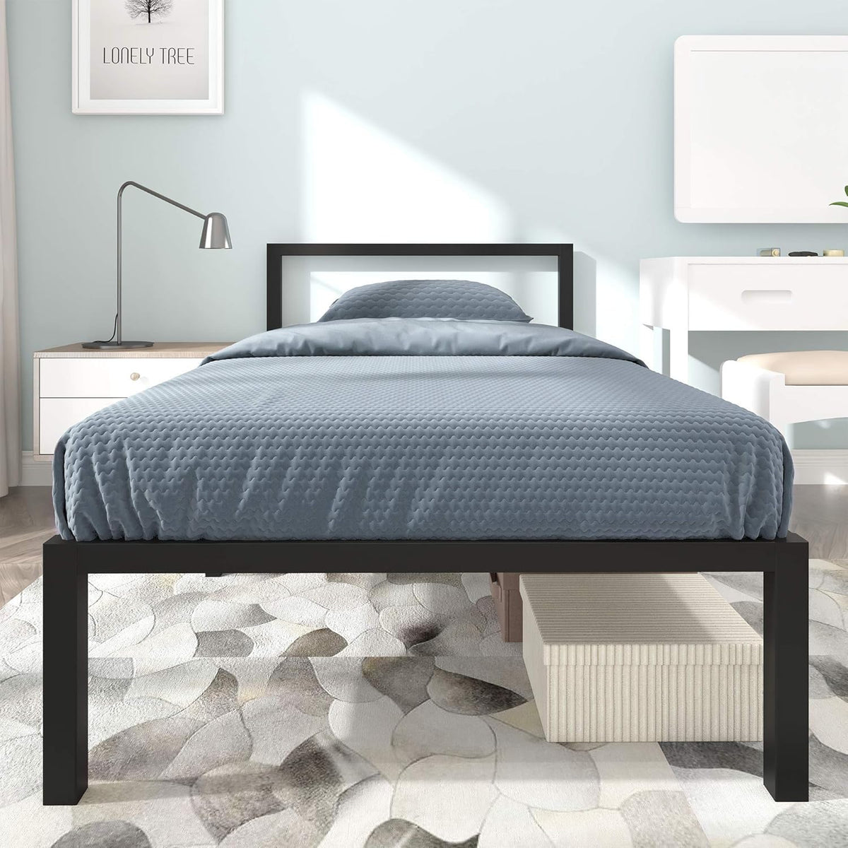 Black Twin Size Metal Bed Frame with Headboard F927