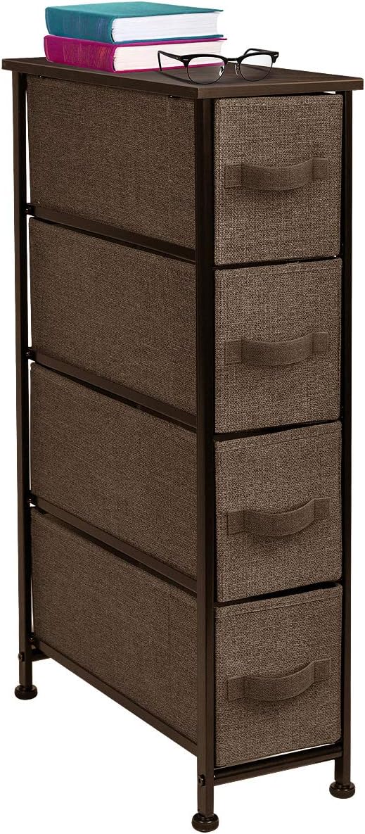 Narrow 4 Drawer Dresser Tower with Fabric Bins N146