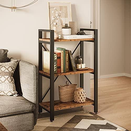 Industrial Wood Look Bookshelf with Metal Frame F396957
