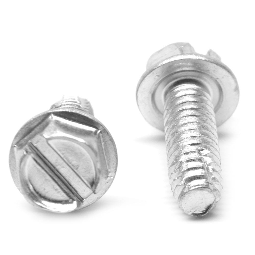 #6-32 x 3/8x22 Coarse Thread Thread Cutting Screw Slotted Hex Washer Head Type F Low Carbon Steel Zinc Plated G488893