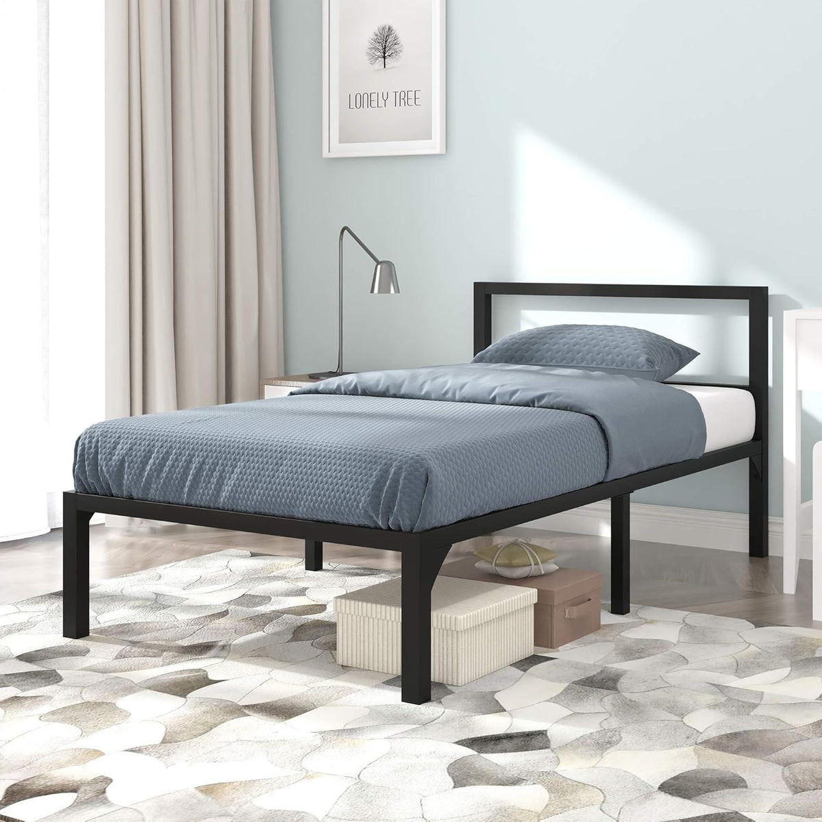 Black Twin Size Metal Bed Frame with Headboard F927