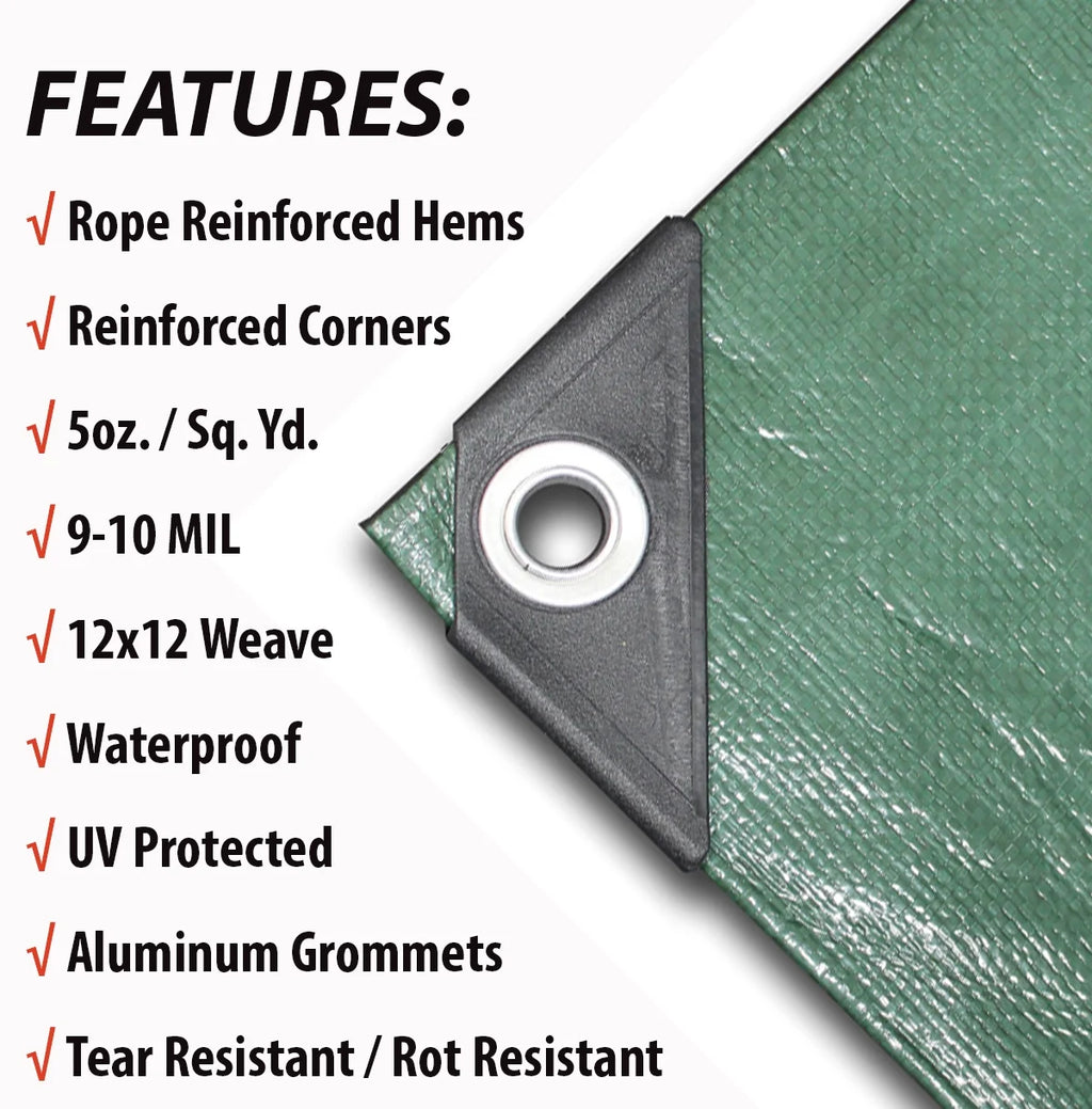 Green/Silver Heavy Duty Polyethylene Tarp, 12’ x 14’, 5 oz. I993