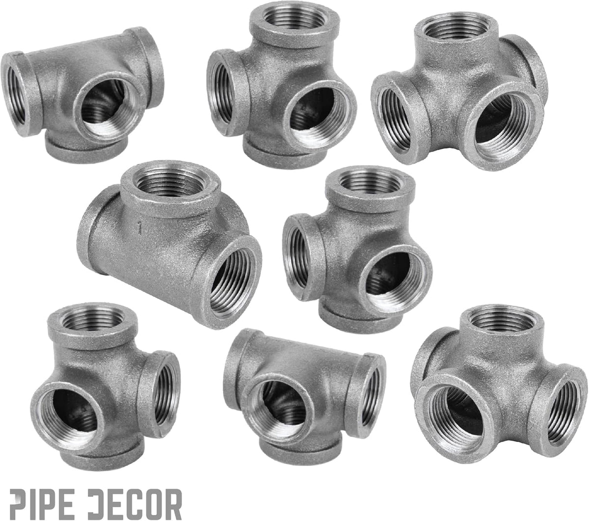 3/8 Inch Side Outlet Tee Malleable Cast Iron Industrial Fitting (8 Pack) S5902