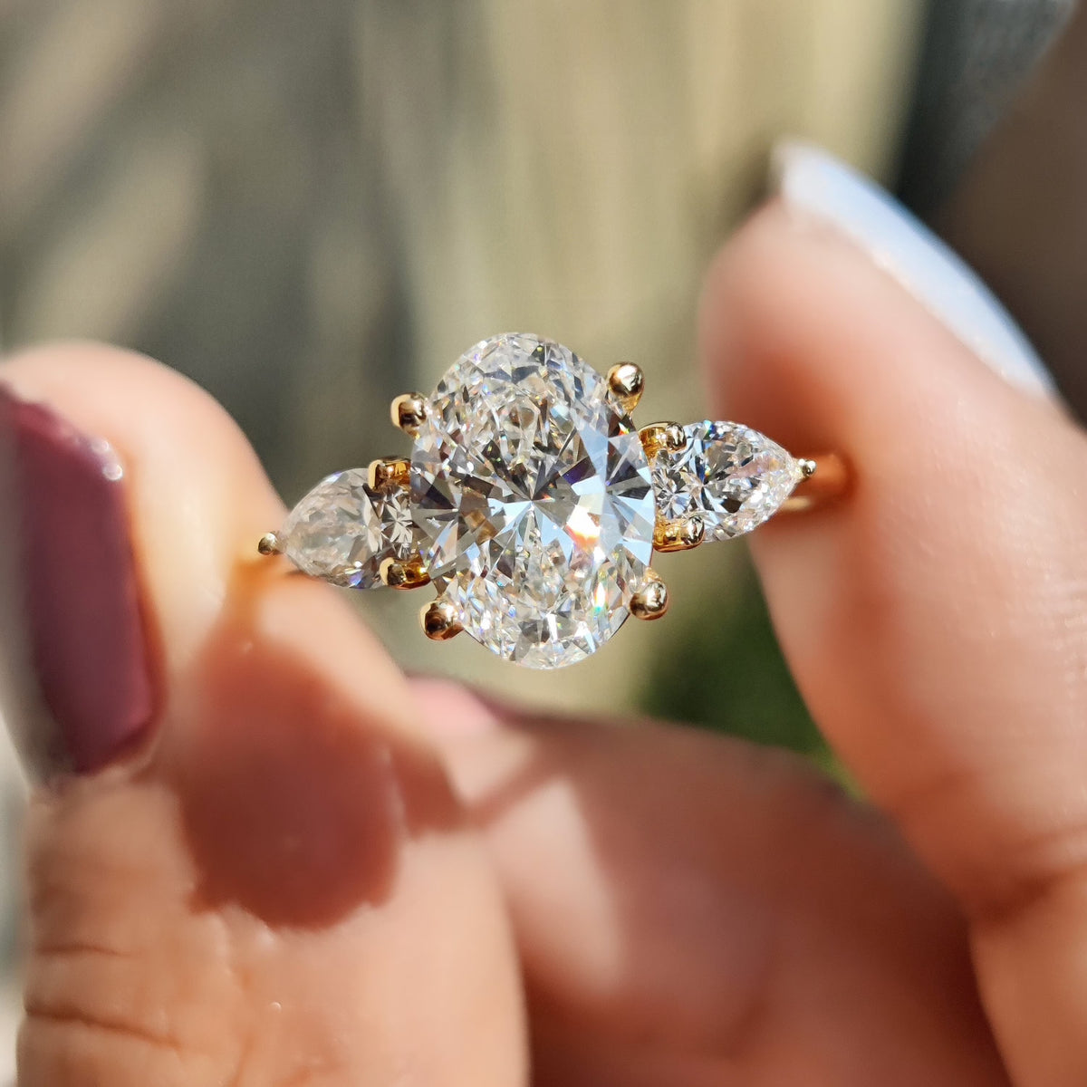3tcw Oval Moissanite Three Stone Engagement Ring Z933