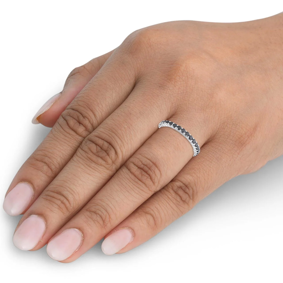Black Diamond Eternity Ring 14k White Gold Q755