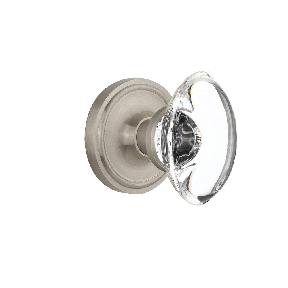 Classic Rosette Double Dummy Oval Clear Crystal Glass Door Knob, Satin Nickel A4466