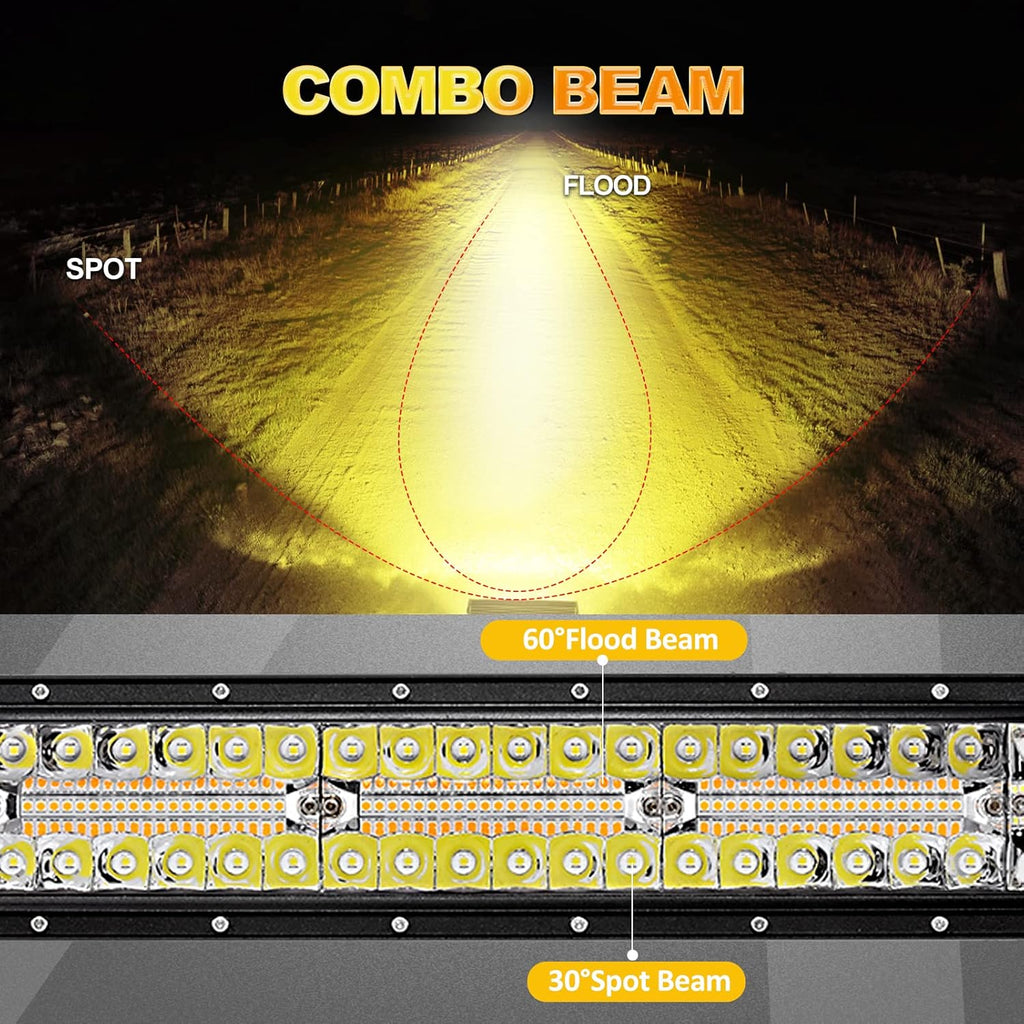 22 Inch 120W 6 Modes Amber White Flood Spot Combo LED Light Bar with Wiring Harness A489