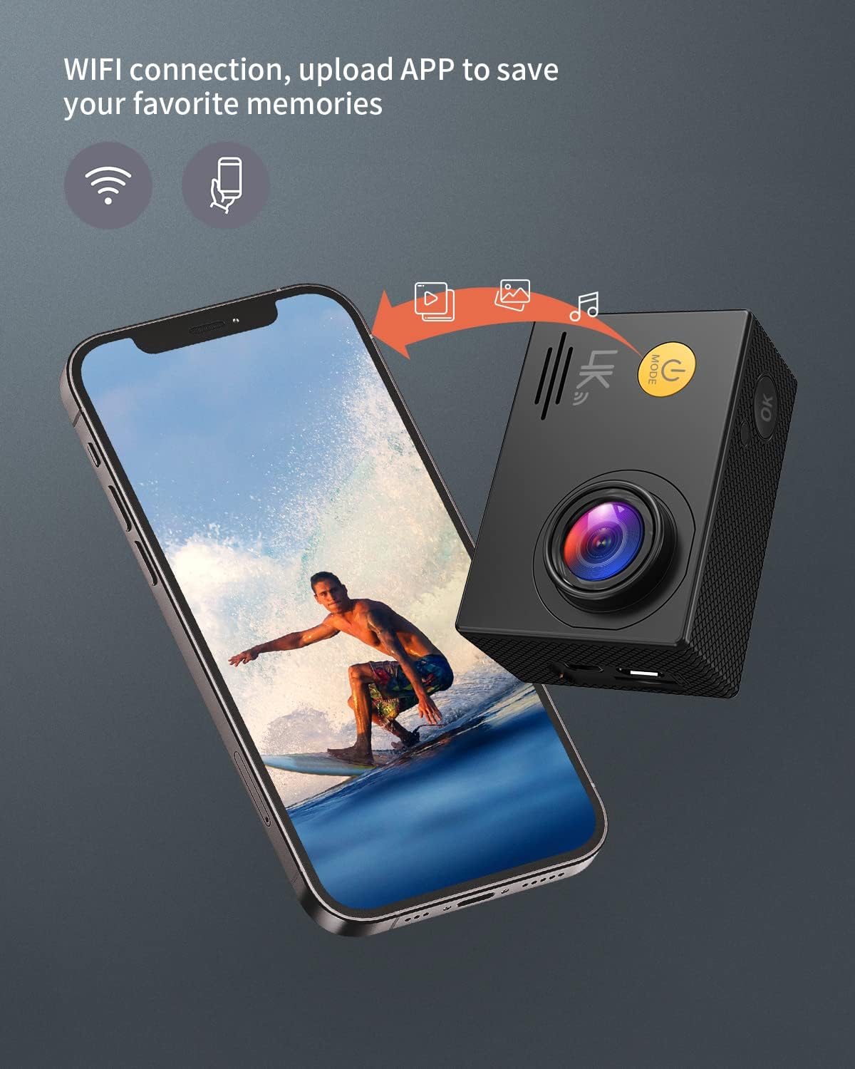 4K Waterproof Action Camera with External Microphone, 170° Wide Angle Lens, 2 x 1050mAh Battery J158