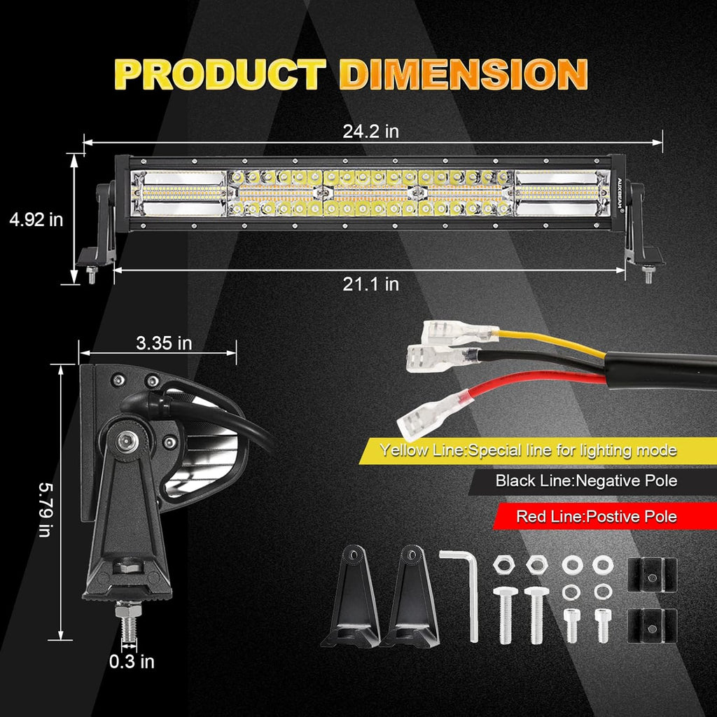 22 Inch 120W 6 Modes Amber White Flood Spot Combo LED Light Bar with Wiring Harness A489