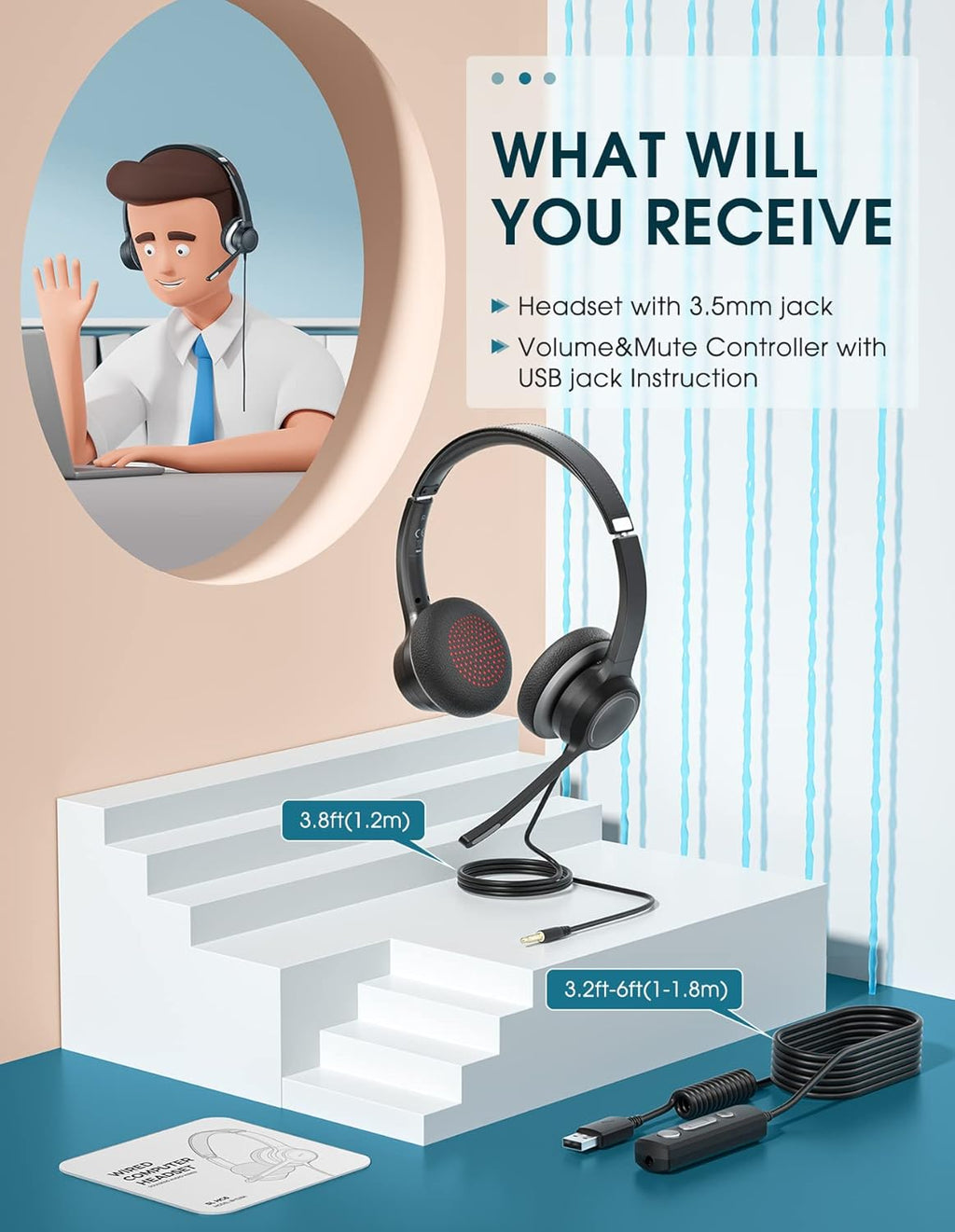 3.5mm/USB 2-in-1 Noise Canceling PC Headset with Microphone Y8214