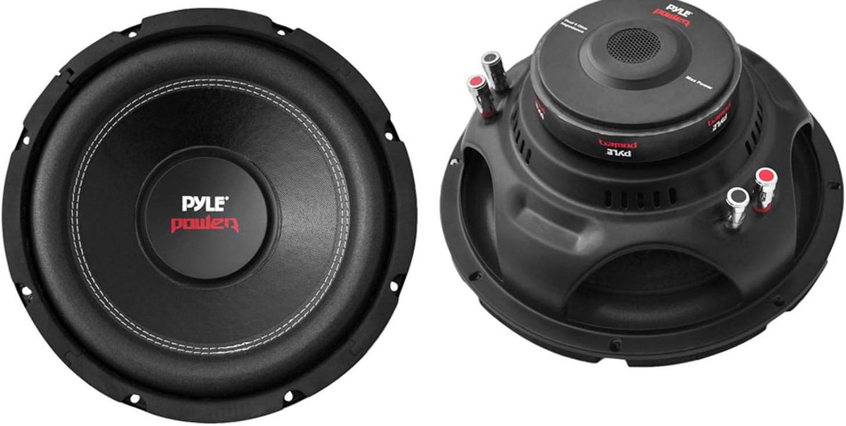 10 2000W Car Subwoofer Audio Subs 2 Pack with Dual 4 Ohm Impedance, Black Steel Basket, and Non Press Paper Cone + Ported Vented Box O309
