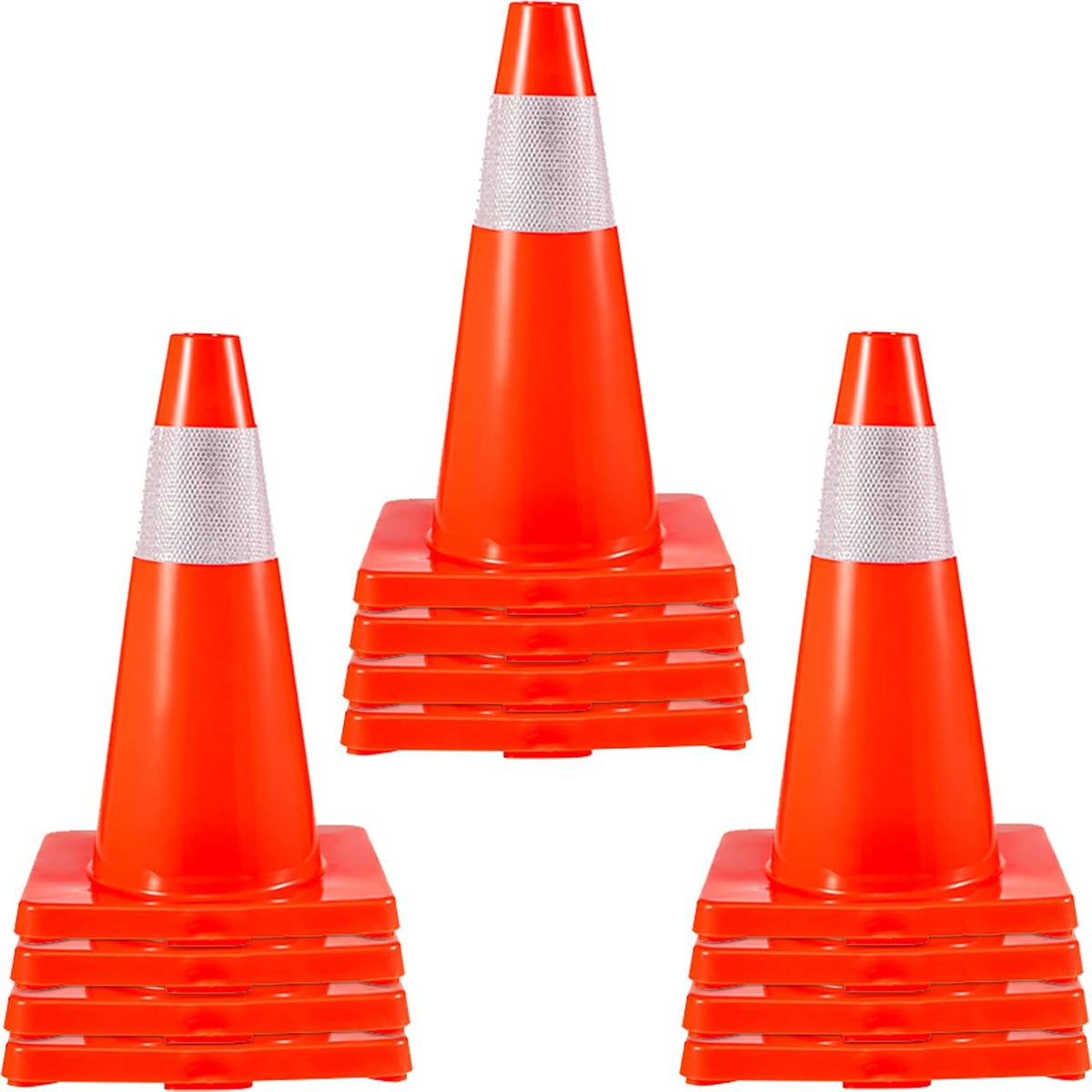 12 Pack 18" Orange Traffic Cones with Reflective Collars PVC Base G792940