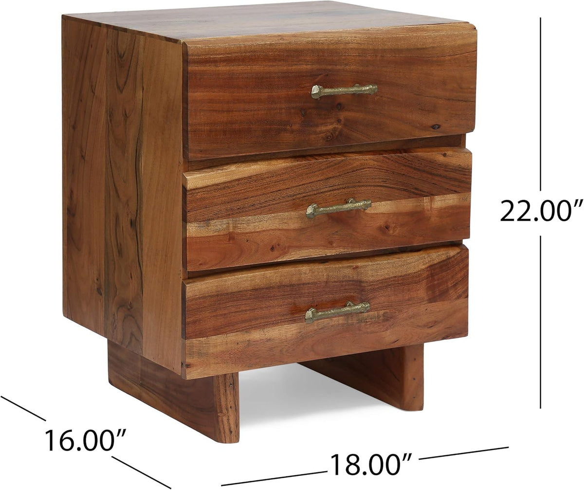 Dark Natural Acacia Wood 3 Drawer Nightstand Z76052